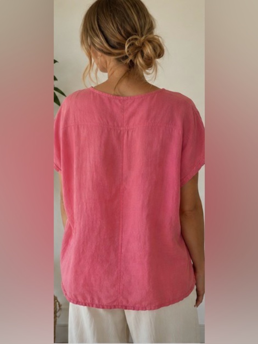FLAX by Jeanne Engelhart 100% Linen Pink Tee Blouse Sz M - Picture 2 of 8